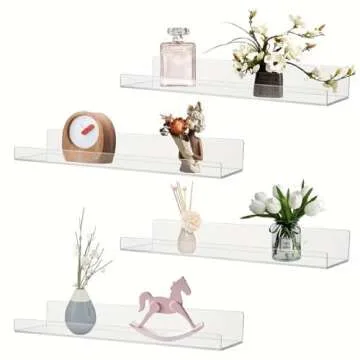 JDEA Wall-Mounted Acrylic Shelves Suitable for Wall-Mounted Display Rack Storage Rack Suitable for Children's Bookshelf Room Wall Decoration Bedroom Kitchen Living Room (2, 10”)