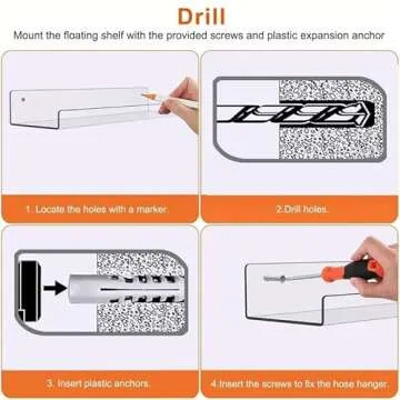 JDEA Wall-Mounted Acrylic Shelves Suitable for Wall-Mounted Display Rack Storage Rack Suitable for Children's Bookshelf Room Wall Decoration Bedroom Kitchen Living Room (2, 10”)