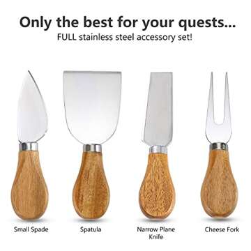 HBlife Cheese Board & Knife Set Acacia Charcuterie Board 11x16 Inch Cheese Platter with 4 Stainless Steel Knife Charcuterie Platter House Warming Gift & Perfect Choice for Christmas Thanksgiving