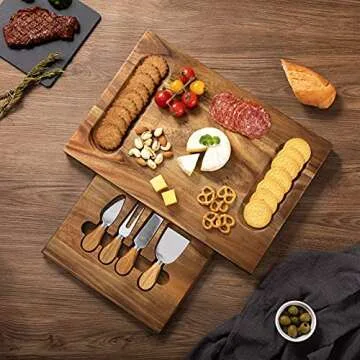 HBlife Acacia Cheese Board and Knife Set for Entertaining