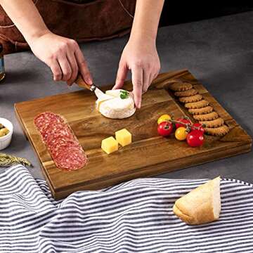 HBlife Cheese Board & Knife Set Acacia Charcuterie Board 11x16 Inch Cheese Platter with 4 Stainless Steel Knife Charcuterie Platter House Warming Gift & Perfect Choice for Christmas Thanksgiving
