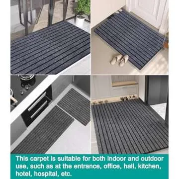 ITINA Runner Rug About W3' x L10' Large Door Mat Welcome Carpet Roll Waterproof Rubber Back Area Rugs for Outdoor Indoor Entryway Home Office Business Areas Grey-Black