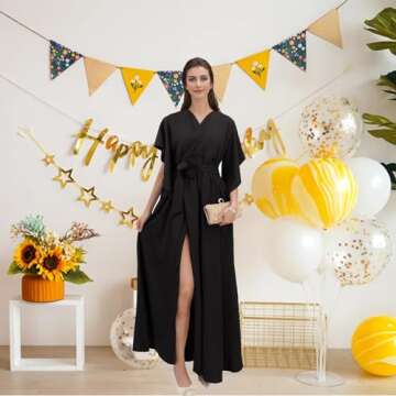 Elegant V Neck Black Evening Dress for Women Formal