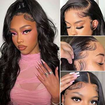 13x4 Body Wave Lace Frontal Wigs for Black Women Human Hair, HD Lace Front Wigs Human Hair 180% Density Brazilian Virgin Human Hair Wigs Pre Plucked with Baby Hair Natural Hairline 18 Inch