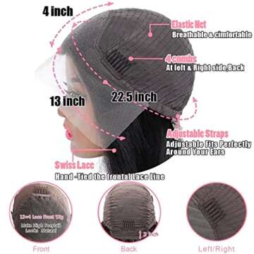 13x4 Body Wave Lace Frontal Wigs for Black Women Human Hair, HD Lace Front Wigs Human Hair 180% Density Brazilian Virgin Human Hair Wigs Pre Plucked with Baby Hair Natural Hairline 18 Inch