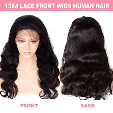 13x4 Body Wave Lace Frontal Wigs for Black Women Human Hair, HD Lace Front Wigs Human Hair 180% Density Brazilian Virgin Human Hair Wigs Pre Plucked with Baby Hair Natural Hairline 18 Inch