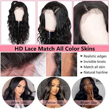 13x4 Body Wave Lace Frontal Wigs for Black Women Human Hair, HD Lace Front Wigs Human Hair 180% Density Brazilian Virgin Human Hair Wigs Pre Plucked with Baby Hair Natural Hairline 18 Inch