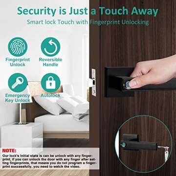 Joymon Smart Fingerprint Door Lock, Black 2, Biometric, Fingerprint