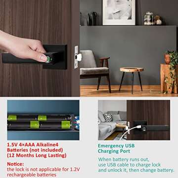 Joymon Smart Fingerprint Door Lock, Black 2, Biometric, Fingerprint