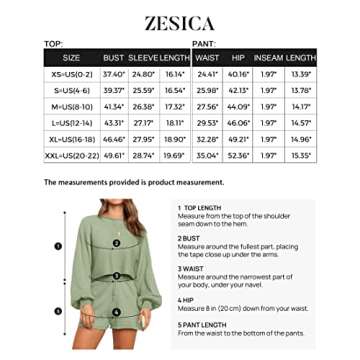 ZESICA Women's Casual Long Sleeve Solid Color Knit Pullover Sweatsuit 2 Piece Short Sweater Outfits Sets,Green,Small