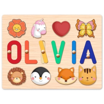 Personalized Wooden Name Puzzle for Toddlers 1-3 - Custom Baby Gifts First Christmas Birthday Gifts ...