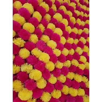 5 Pc Marigold Garland 4.5 Ft Long Strands of Artificial Marigold Flowers Diwali Decorations Home Ind...