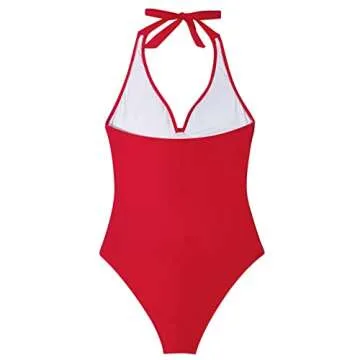 SUUKSESS Women Sexy Tummy Control One Piece Swimsuits Halter Push Up Monokini Bathing Suits (Red, L)