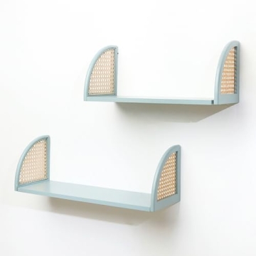PJ Collection Decorative Wall Shelves - Set of 2 Floating Rattan Shelves