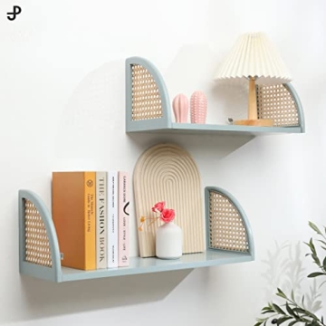 PJ Collection Decorative Wall Shelves - Set of 2 Floating Rattan Shelves
