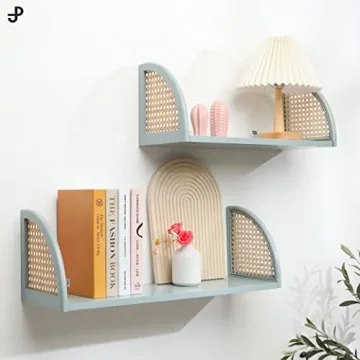 PJ Collection Decorative Wall Shelves - Set of 2 Floating Rattan Shelves