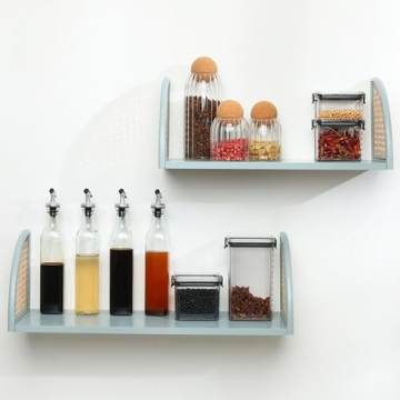 PJ Collection Decorative Wall Shelves - Set of 2 Floating Rattan Shelves