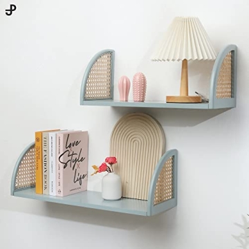 PJ Collection Decorative Wall Shelves - Set of 2 Floating Rattan Shelves