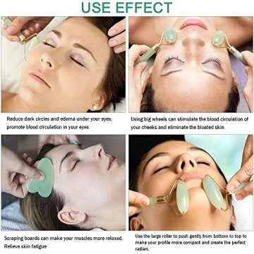 Natural Jade Roller For Face Gua Sha facial Scraping Anti Aging Massager Tool for Body Facial Skin Massager Treatment Face & Neck Massager for Skin Care