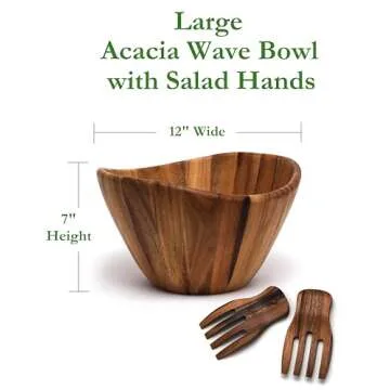 Lipper International Acacia Wave Bowl with Salad Hands,162.31 fluid ounce