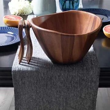 Lipper International Acacia Wave Bowl with Salad Hands,162.31 fluid ounce
