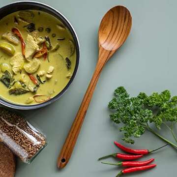 FAAY 13.5" Teak Cooking Spoon, Wooden Spoon, Mixing Spoon Handcraft from Teak | Healthy and High Moist Resistance for Non Stick Cookware