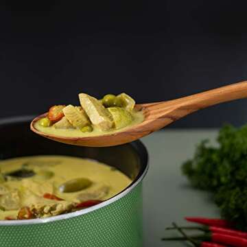 FAAY 13.5" Teak Cooking Spoon, Wooden Spoon, Mixing Spoon Handcraft from Teak | Healthy and High Moist Resistance for Non Stick Cookware