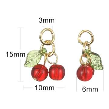Ipotkitt 30 Pcs Red Cherry Charms Glass & Acrylic Beaded Charms Mini Cute Fruit Bead Charms for Earr...