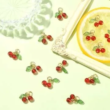 Ipotkitt 30 Pcs Red Cherry Charms Glass & Acrylic Beaded Charms Mini Cute Fruit Bead Charms for Earrings Bracelets Necklaces Jewelry Making DIY Crafts