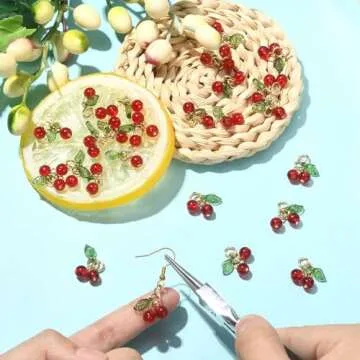 Ipotkitt 30 Pcs Red Cherry Charms Glass & Acrylic Beaded Charms Mini Cute Fruit Bead Charms for Earrings Bracelets Necklaces Jewelry Making DIY Crafts