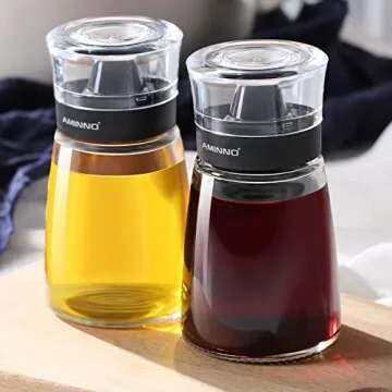 Aminno 5.5oz Oil and Vinegar Cruets - Leakproof Glass Dispensers