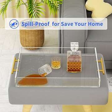 NIUBEE Clear Serving Tray 12x16 Inches -Spill Proof- Acrylic Decorative Tray Organiser for Ottoman Coffee Table Countertop with Round Handles