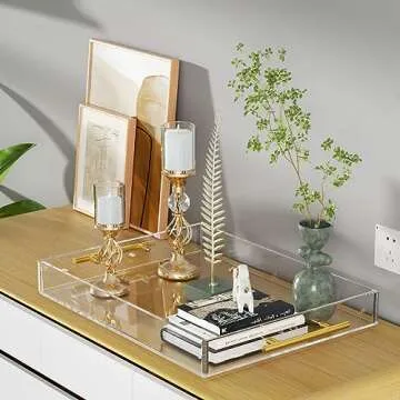 Elegant NIUBEE Clear Acrylic Serving Tray with Gold Handles
