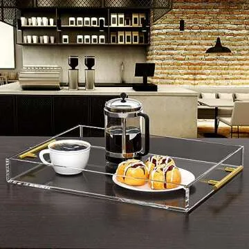 Elegant NIUBEE Clear Acrylic Serving Tray with Gold Handles