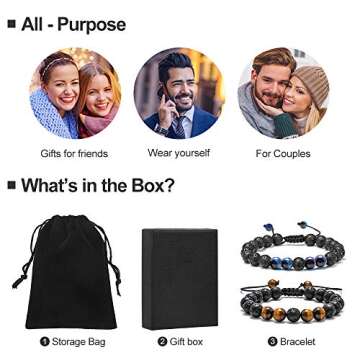 M MOOHAM Lava Rock Bracelets for Men, Lava Rock Tiger Eye Bracelets for Mens Gifts Black Mens Bracel...
