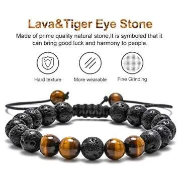 M MOOHAM Lava Rock Bracelets for Men, Lava Rock Tiger Eye Bracelets for Mens Gifts Black Mens Bracelet Gifts for Men