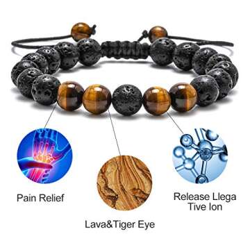 M MOOHAM Lava Rock Bracelets for Men, Lava Rock Tiger Eye Bracelets for Mens Gifts Black Mens Bracelet Gifts for Men
