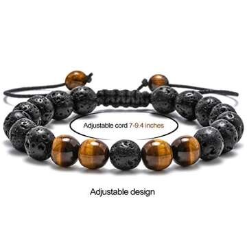 M MOOHAM Lava Rock Bracelets for Men, Lava Rock Tiger Eye Bracelets for Mens Gifts Black Mens Bracelet Gifts for Men