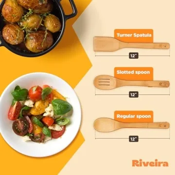 Premium Riveira Bamboo Wooden Spoons Set for Cooking