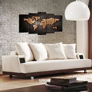 KREATIVE ARTS Retro World Map Poster Framed 5 Pcs Giclee Canvas Prints Vintage Abstract World Map Painting Printed on Canvas Ready to Hang for Living Room Office Decor Gift