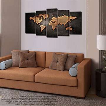 KREATIVE ARTS Retro World Map Poster Framed 5 Pcs Giclee Canvas Prints Vintage Abstract World Map Painting Printed on Canvas Ready to Hang for Living Room Office Decor Gift