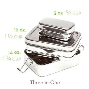 Ecolunchbox Three-in-One Stainless Steel Two Level Steel Bento Box With Snack Container Regular (1)