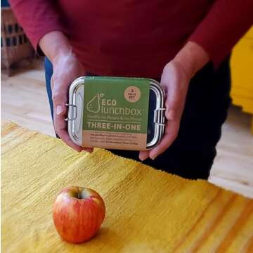 Ecolunchbox Three-in-One Stainless Steel Two Level Steel Bento Box With Snack Container Regular (1)