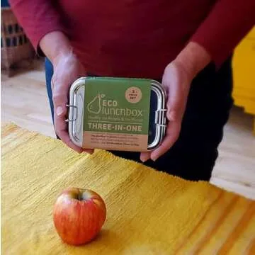 Ecolunchbox Three-in-One Stainless Steel Two Level Steel Bento Box With Snack Container Regular (1)