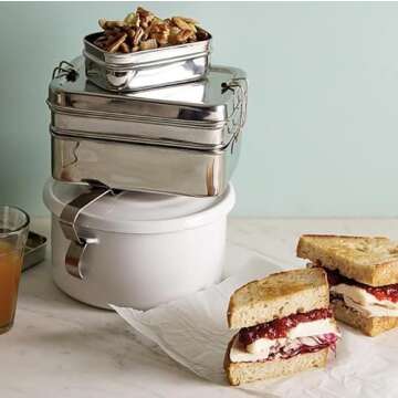 Ecolunchbox Three-in-One Stainless Steel Two Level Steel Bento Box With Snack Container Regular (1)