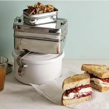 Ecolunchbox Three-in-One Stainless Steel Two Level Steel Bento Box With Snack Container Regular (1)