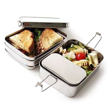 Ecolunchbox Three-in-One Stainless Steel Two Level Steel Bento Box With Snack Container Regular (1)