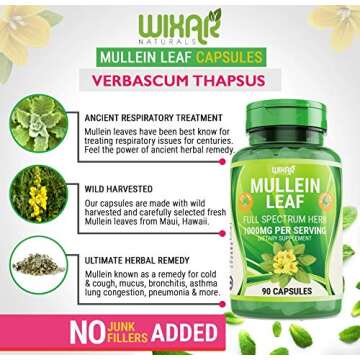 Wixar Naturals Mullein Leaf Capsules for Respiratory Health