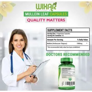Wixar Naturals Mullein Leaf Capsules for Respiratory Health