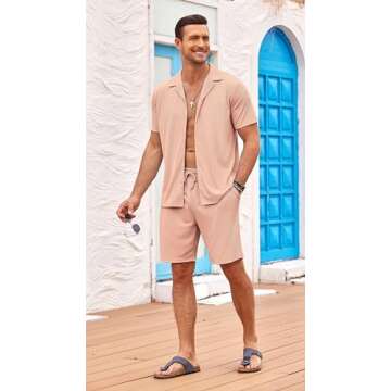 COOFANDY Mens Vacation Outfits Two Piece Set Short Sleeve Summer Camp Collar Fashion Shirts